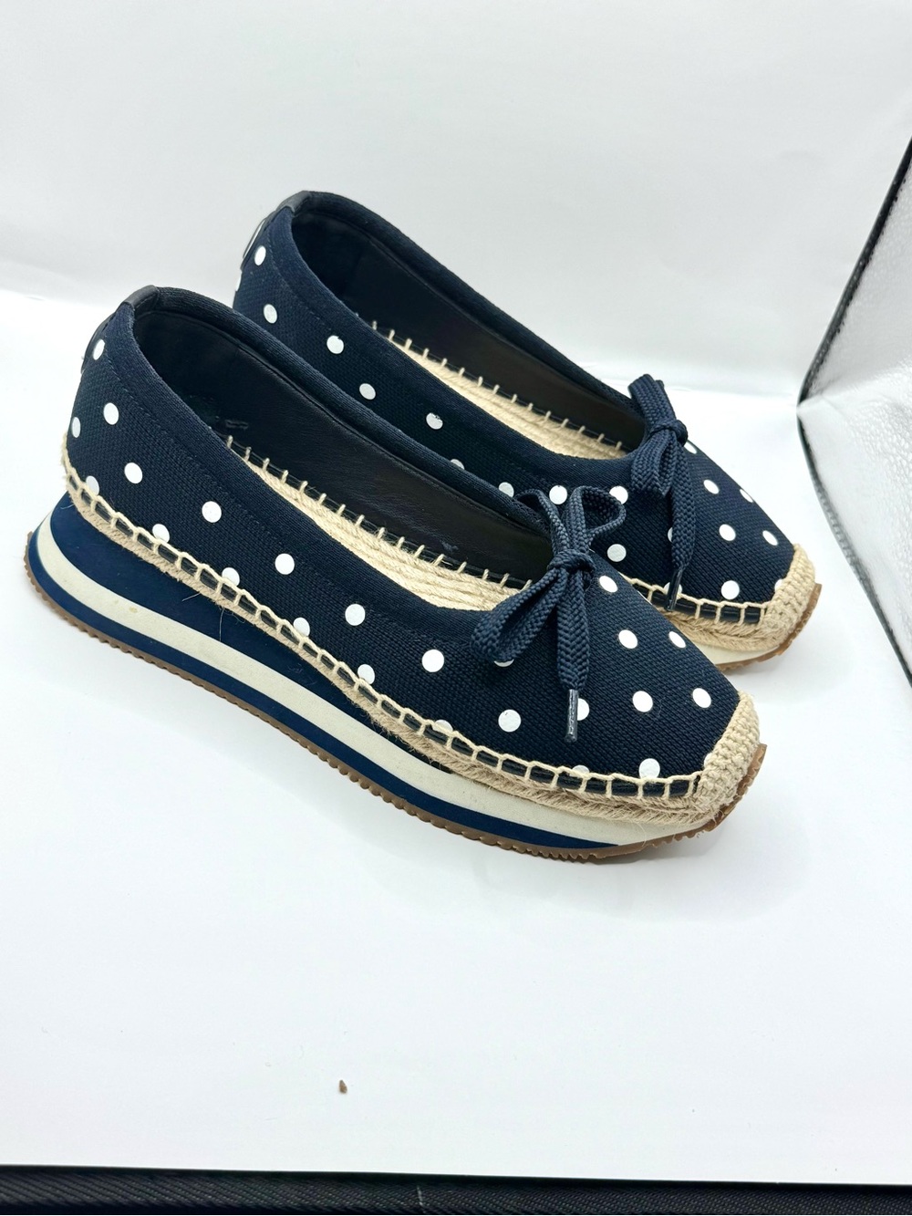 Tory Burch Navy Polka Dot Espadrille Sneakers